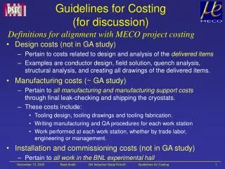 Guidelines for Costing (for discussion)