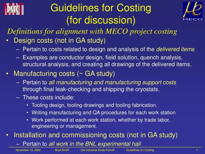 guidelines for costing for discussion