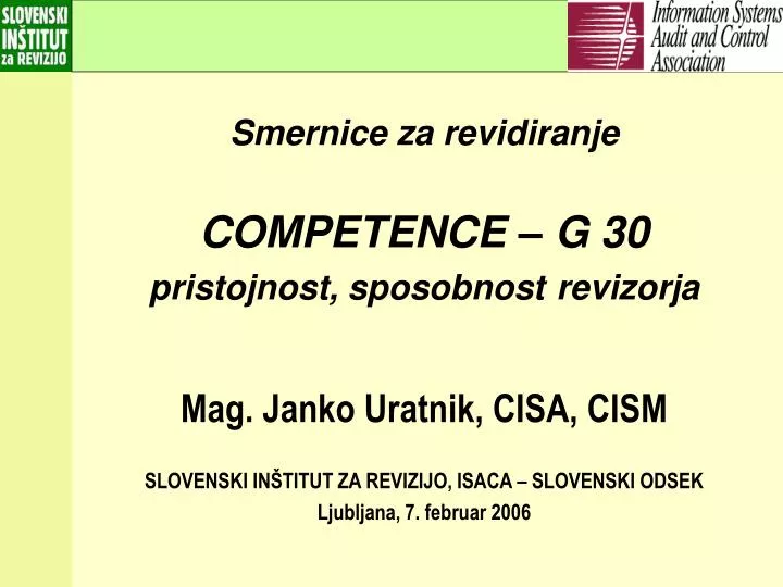 smernice za revidiranje competence g 30 pristojnost sposobnost revizorja