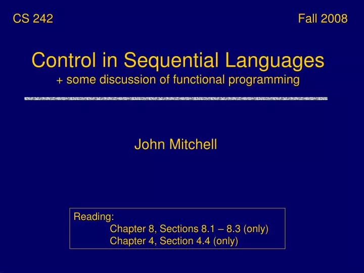 control in sequential languages some discussion of functional programming