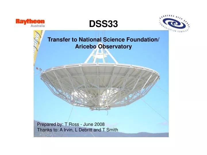 dss33 transfer to national science foundation aricebo observatory