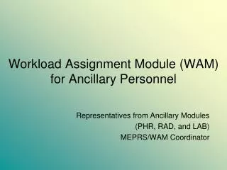 Workload Assignment Module (WAM) for Ancillary Personnel