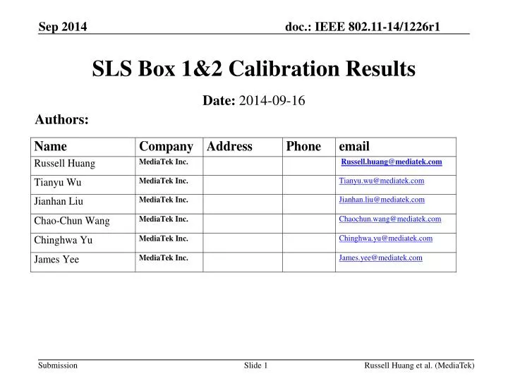 sls box 1 2 calibration results