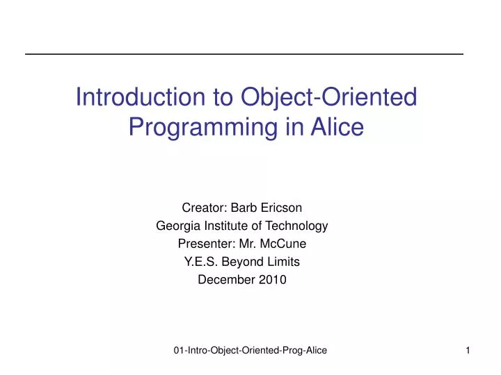 introduction to object oriented programming in alice