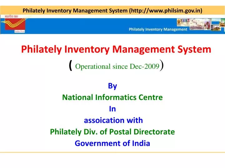philately inventory management system operational since dec 2009