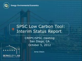 SPSC Low Carbon Tool: Interim Status Report