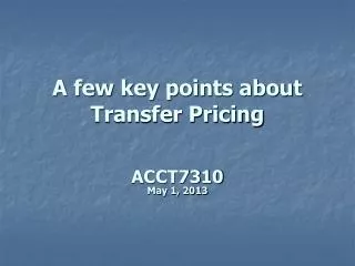 A few key points about Transfer Pricing