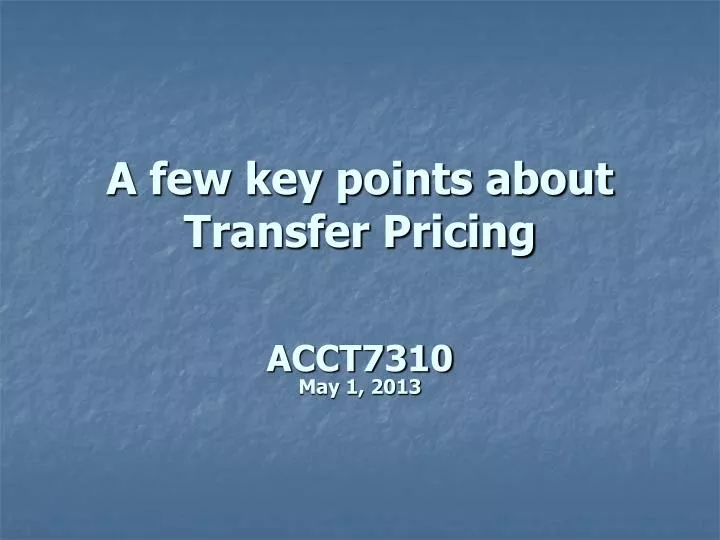 a few key points about transfer pricing