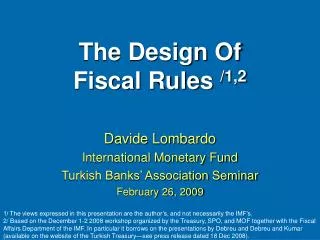 The Design Of Fiscal Rules /1,2