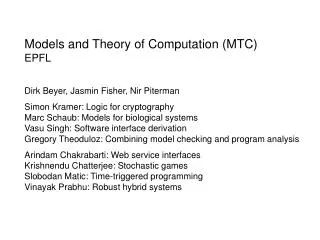 Models and Theory of Computation (MTC) EPFL