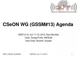 CSeON WG (GSSM#13) Agenda
