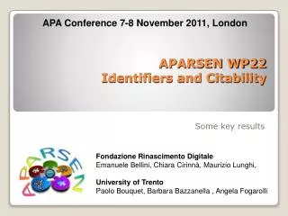 APARSEN WP22 Identifiers and Citability
