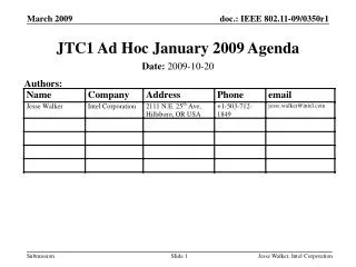 JTC1 Ad Hoc January 2009 Agenda