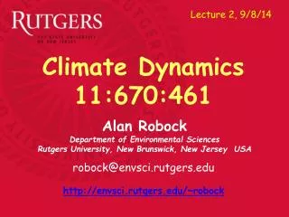 Alan Robock Department of Environmental Sciences