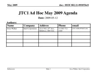 JTC1 Ad Hoc May 2009 Agenda