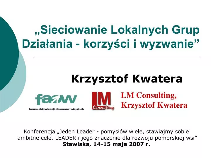 sieciowanie lokalnych grup dzia ania korzy ci i wyzwanie