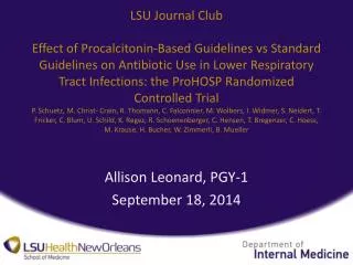 Allison Leonard, PGY-1 September 18, 2014