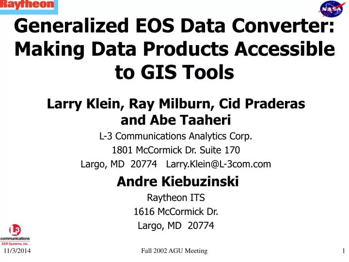 generalized eos data converter making data products accessible to gis tools