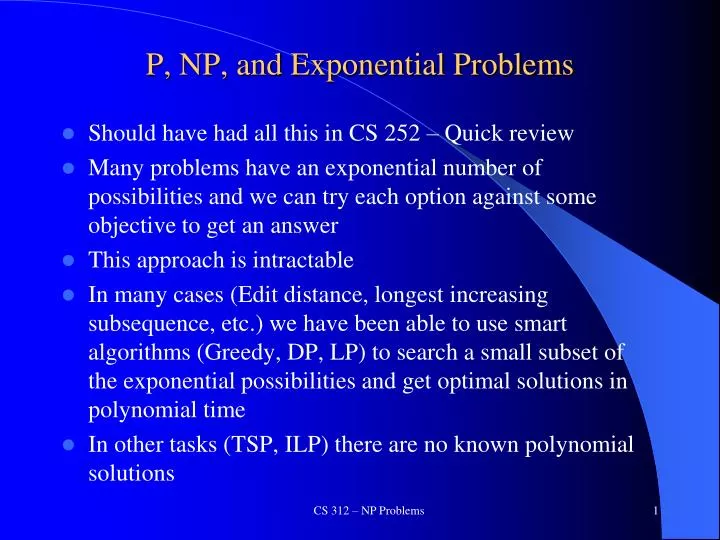 p np and exponential problems