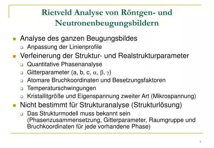 rietveld analyse von r ntgen und neutronenbeugungsbildern