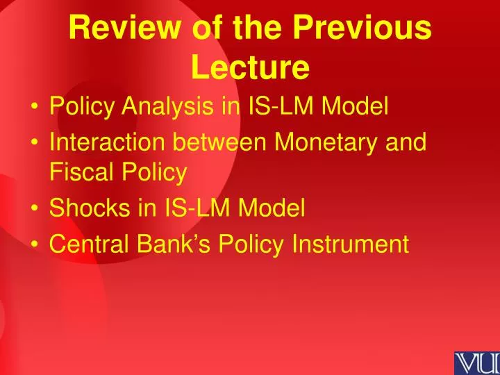 review of the previous lecture