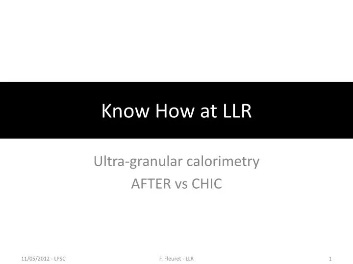 know how at llr