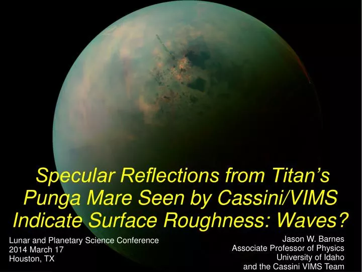 specular reflections from titan s punga mare seen by cassini vims indicate surface roughness waves
