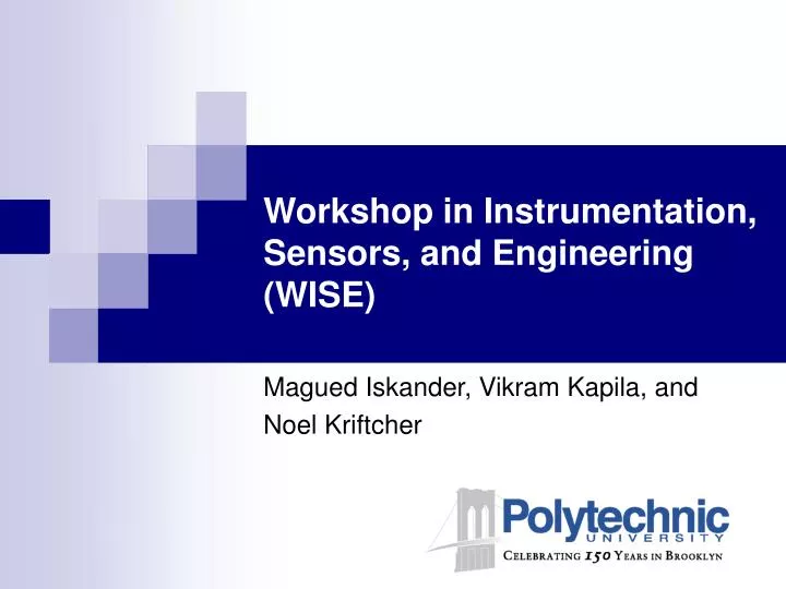 workshop in instrumentation sensors and engineering wise