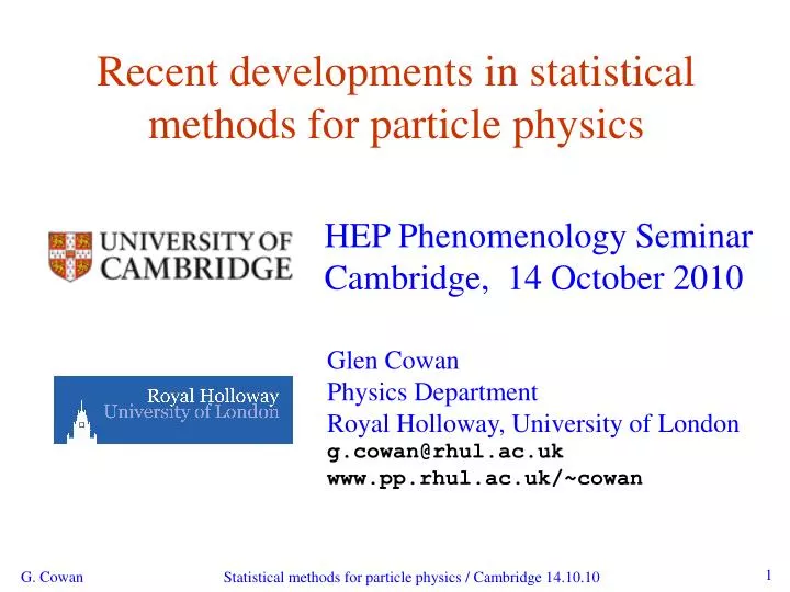 recent developments in statistical methods for particle physics
