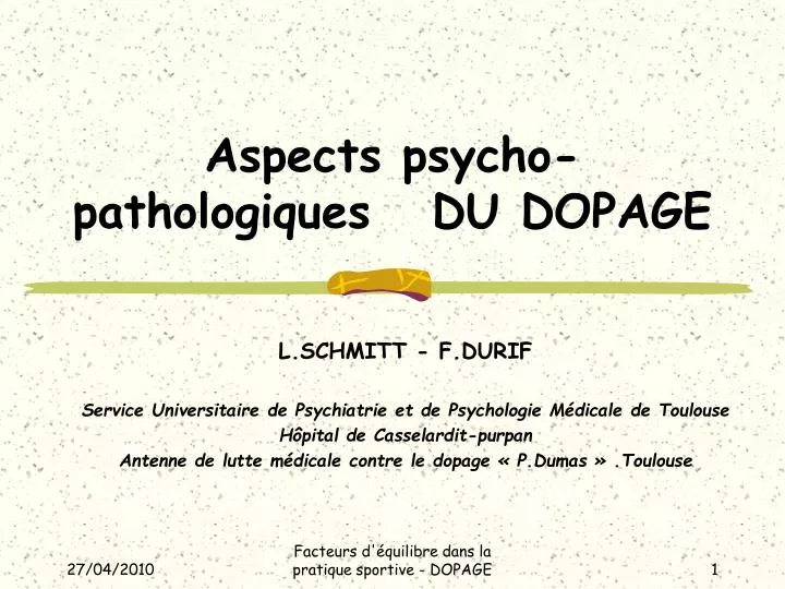 aspects psycho pathologiques du dopage