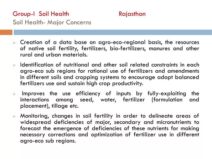 group i soil health rajasthan soil health major concerns