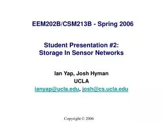 Student Presentation #2: Storage In Sensor Networks