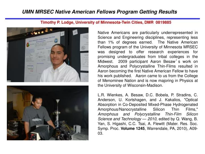 umn mrsec native american fellows program getting results