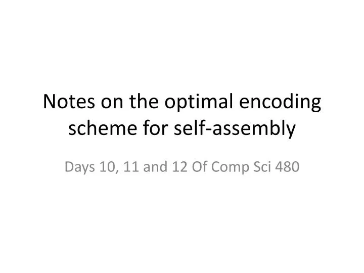 notes on the optimal encoding scheme for self assembly