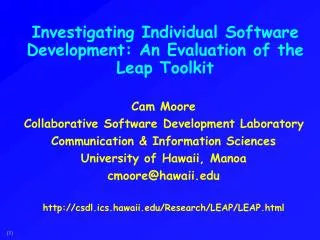 Investigating Individual Software Development: An Evaluation of the Leap Toolkit