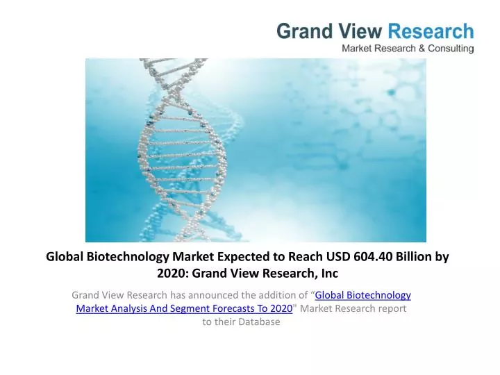 global biotechnology market expected to reach usd 604 40 billion by 2020 grand view research inc