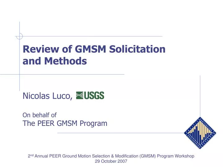 review of gmsm solicitation and methods nicolas luco on behalf of the peer gmsm program