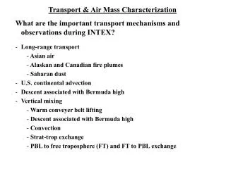 Transport &amp; Air Mass Characterization