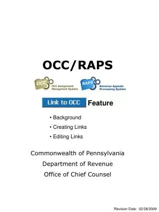 OCC/RAPS Commonwealth of Pennsylvania Department of Revenue Office of Chief Counsel