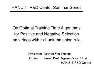 HANU IT R&amp;D Center Seminar Series