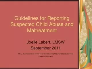 Guidelines for Reporting Suspected Child Abuse and Maltreatment