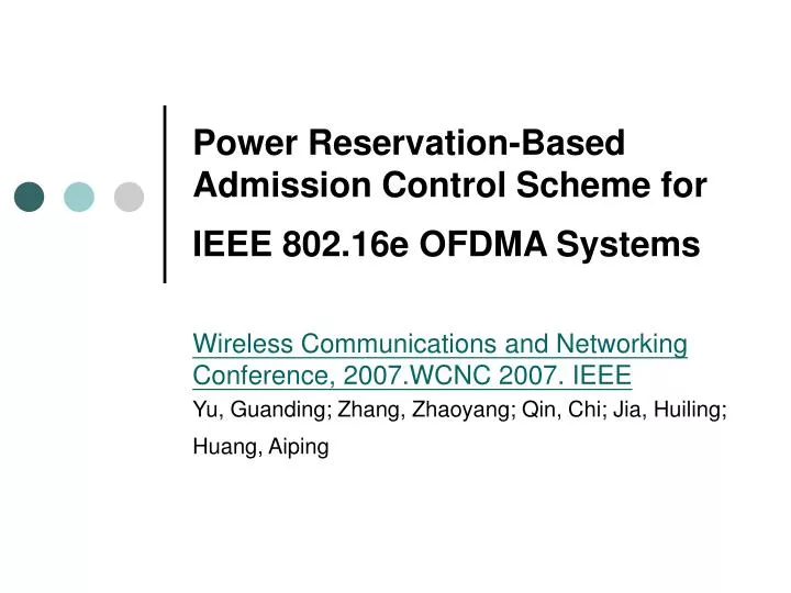 power reservation based admission control scheme for ieee 802 16e ofdma systems