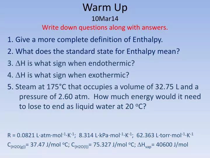 warm up 10mar14 write down questions along with answers
