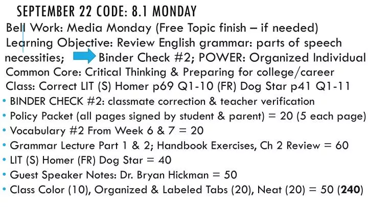 september 22 code 8 1 monday