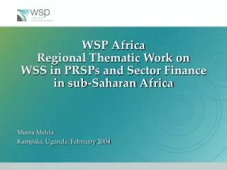 WSP Africa Regional Thematic Work on WSS in PRSPs and Sector Finance in sub-Saharan Africa