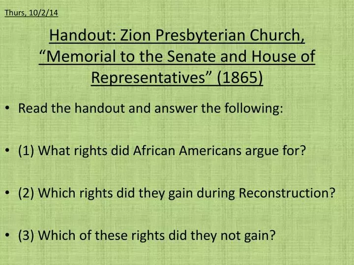 handout zion presbyterian church memorial to the senate and house of representatives 1865