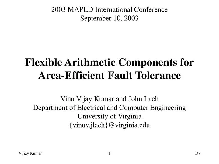 flexible arithmetic components for area efficient fault tolerance