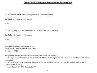 Extra Credit Assignment International Business 303