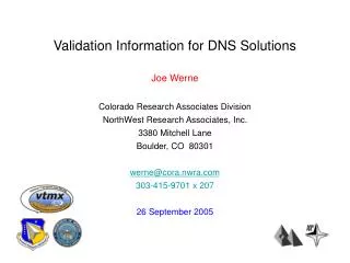 Validation Information for DNS Solutions