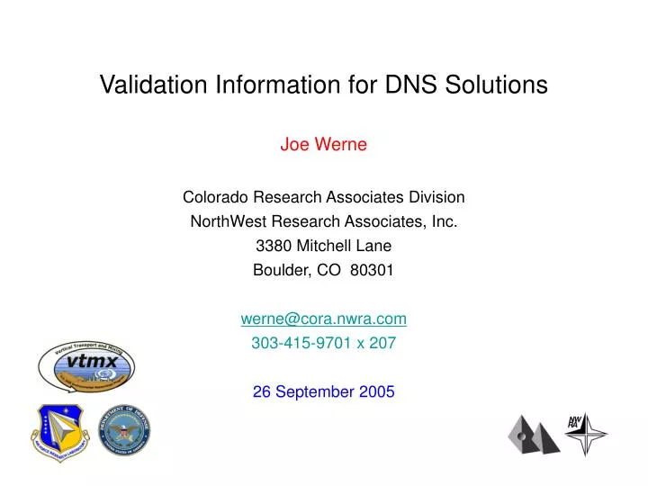 validation information for dns solutions